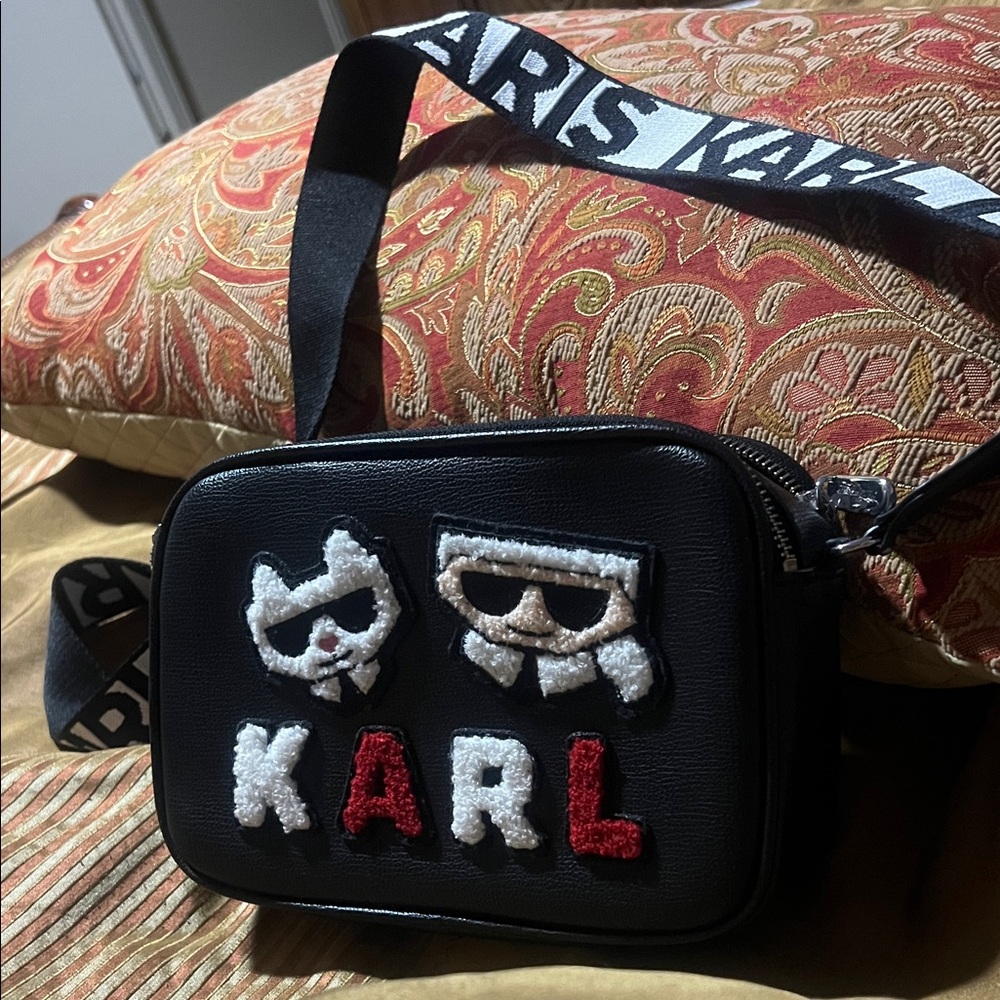 Karl Lagerfeld Black Crossbody with Embroidered Accents
